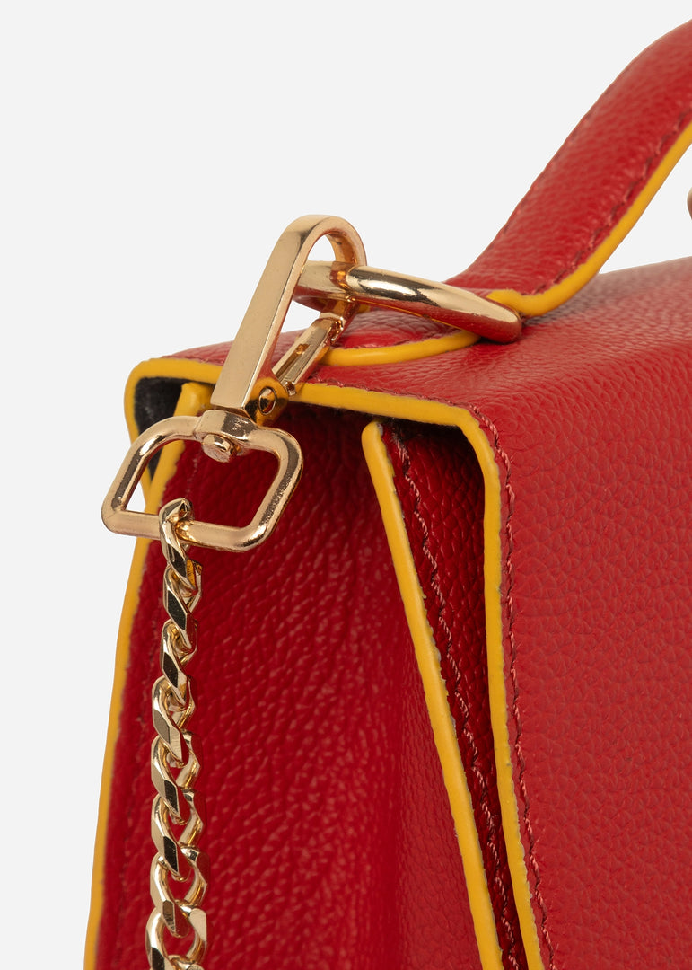 red leather handbag