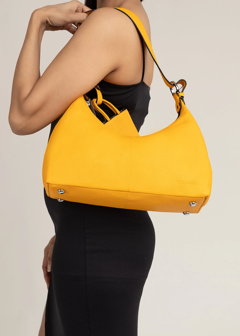 mustard leather handbag