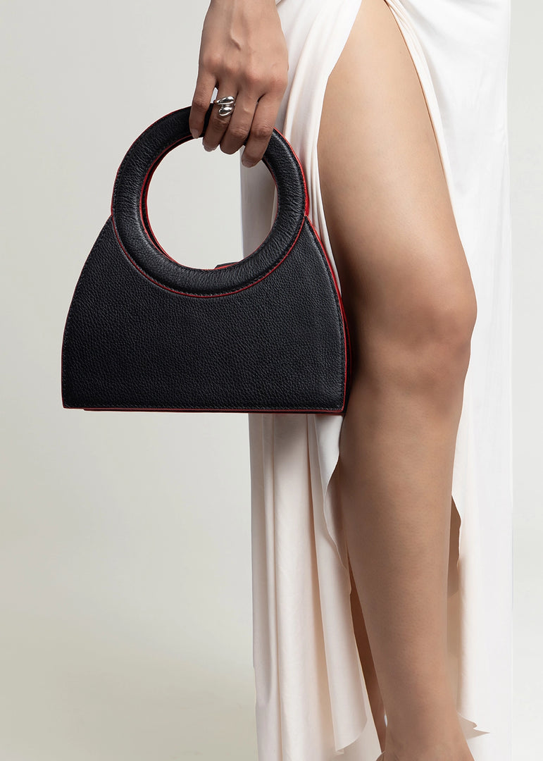Black leather handbag