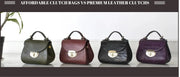 Affordable and premium leather clutch bags for women.