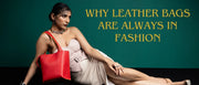  A woman demonstrating why leather bags are still a classic fashion choice with a chic red leather purse.