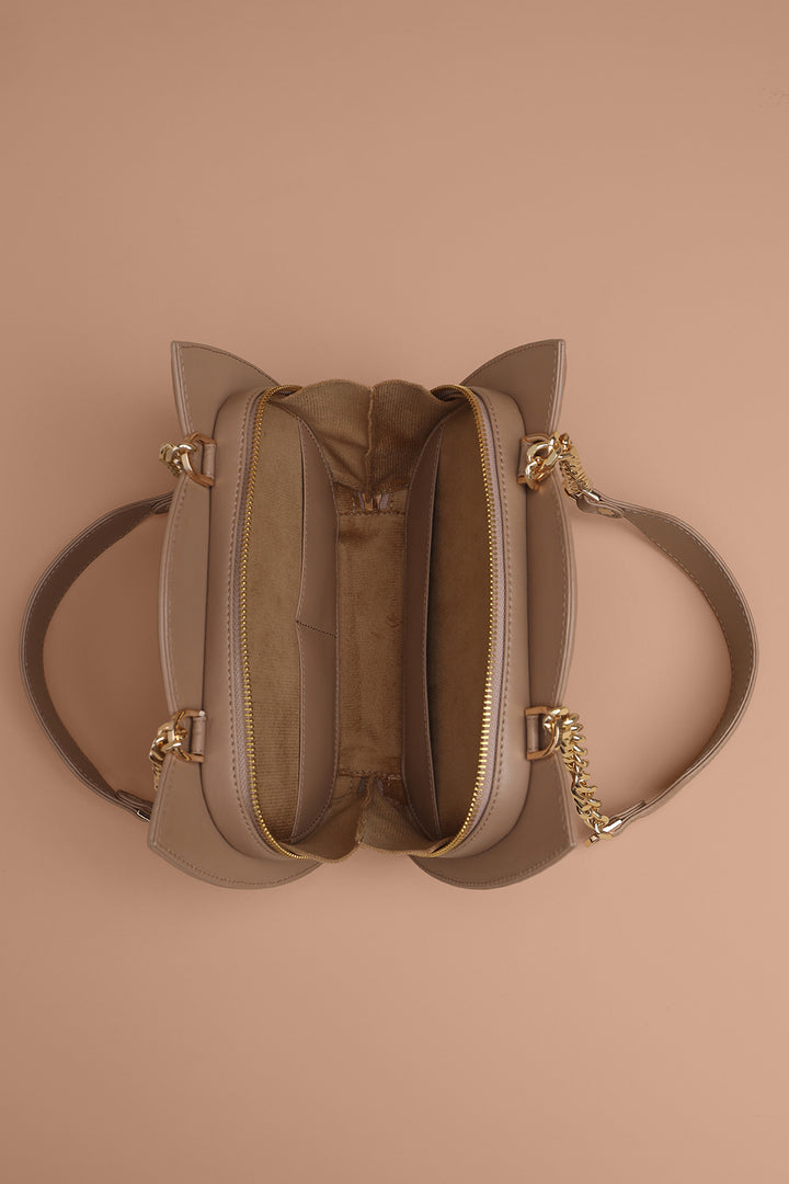 Beige Leather handbag with gold accents 
