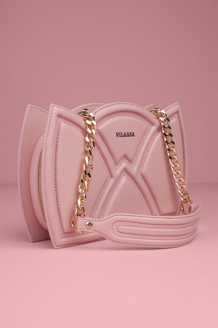 Pink leather handbag for women